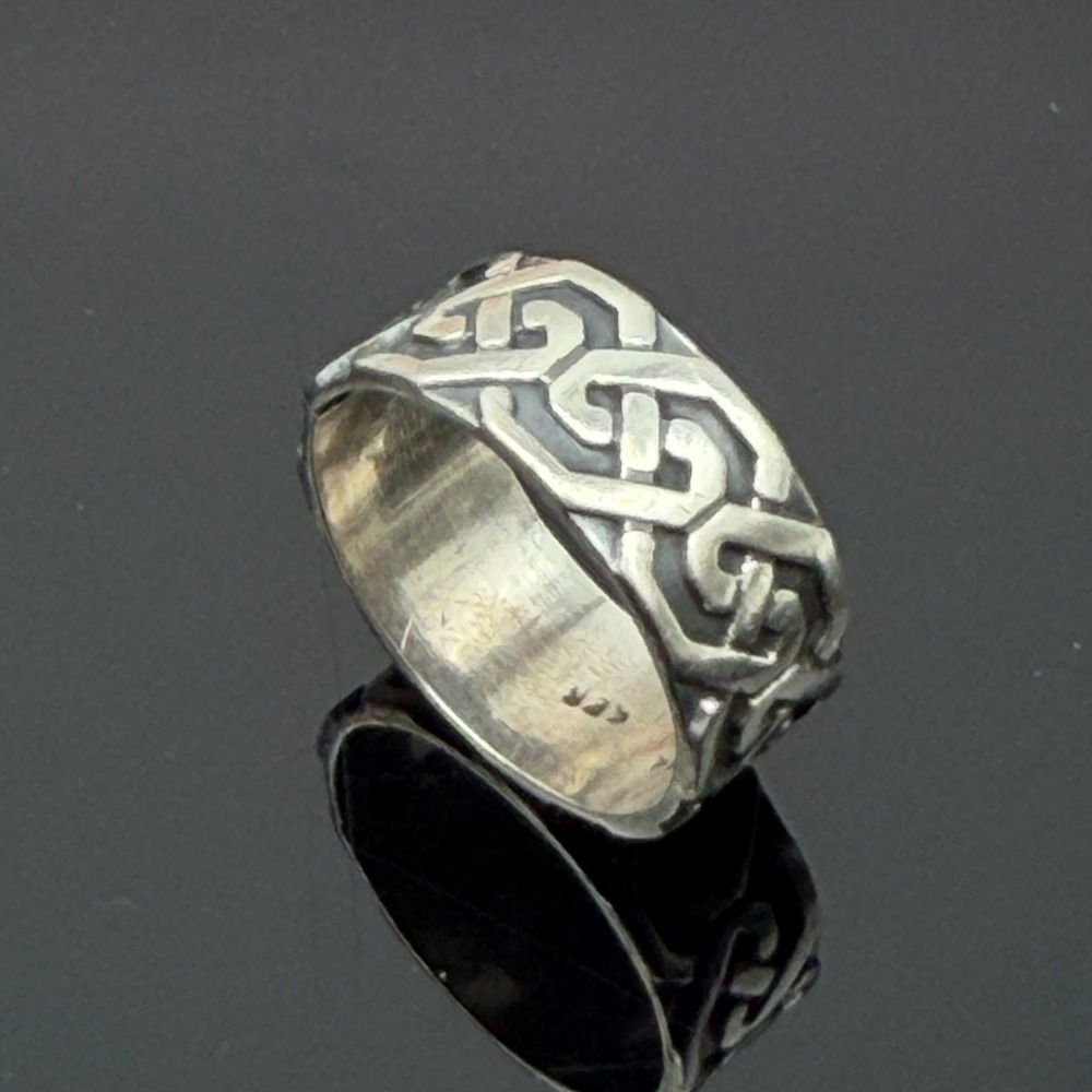 Vintage Mexico Sterling Celtic Knot Wide Band Men's Ring Sz 10 Silver 925